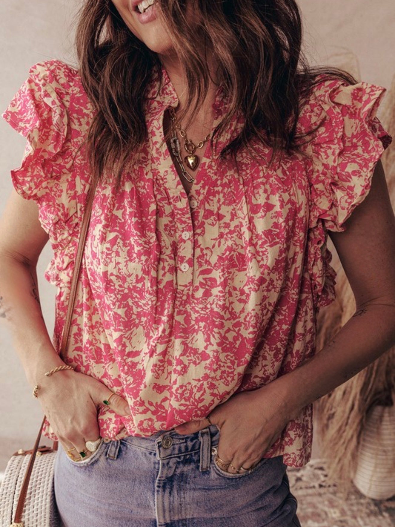 Pink Peony Flutter Blouse