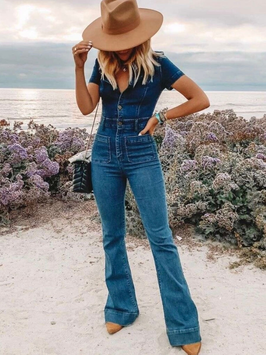 Denim Bell Bottom Jumpsuit