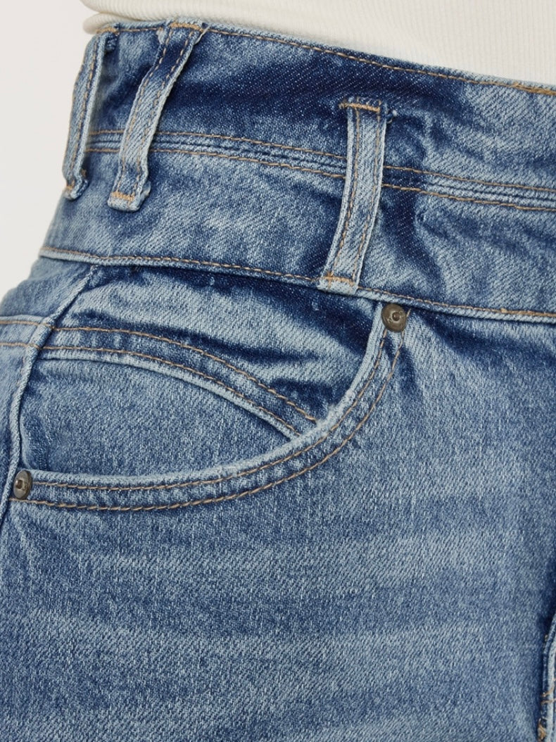 Fringe Hem Jean Skirt