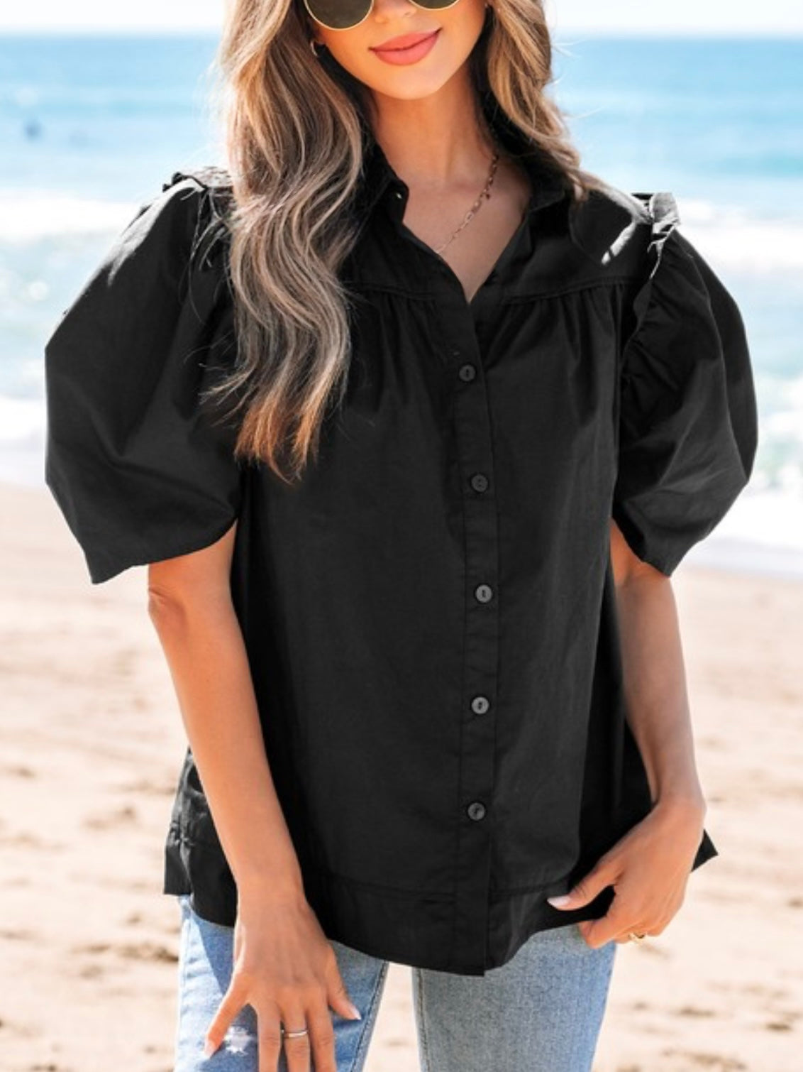 Chic Noir Poplin Top