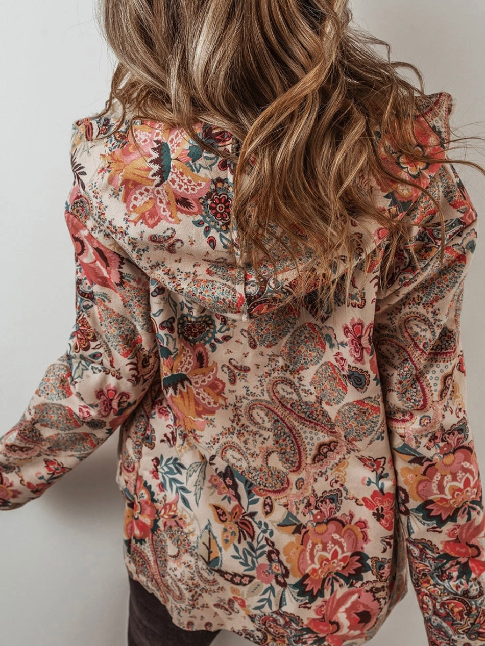 Sherpa Lined Floral Hooded Jacket