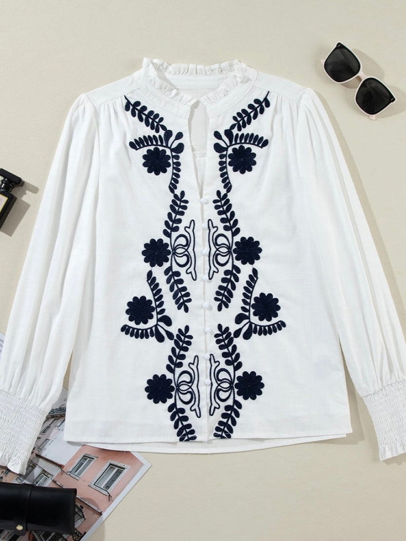 White to Black Embroider Top