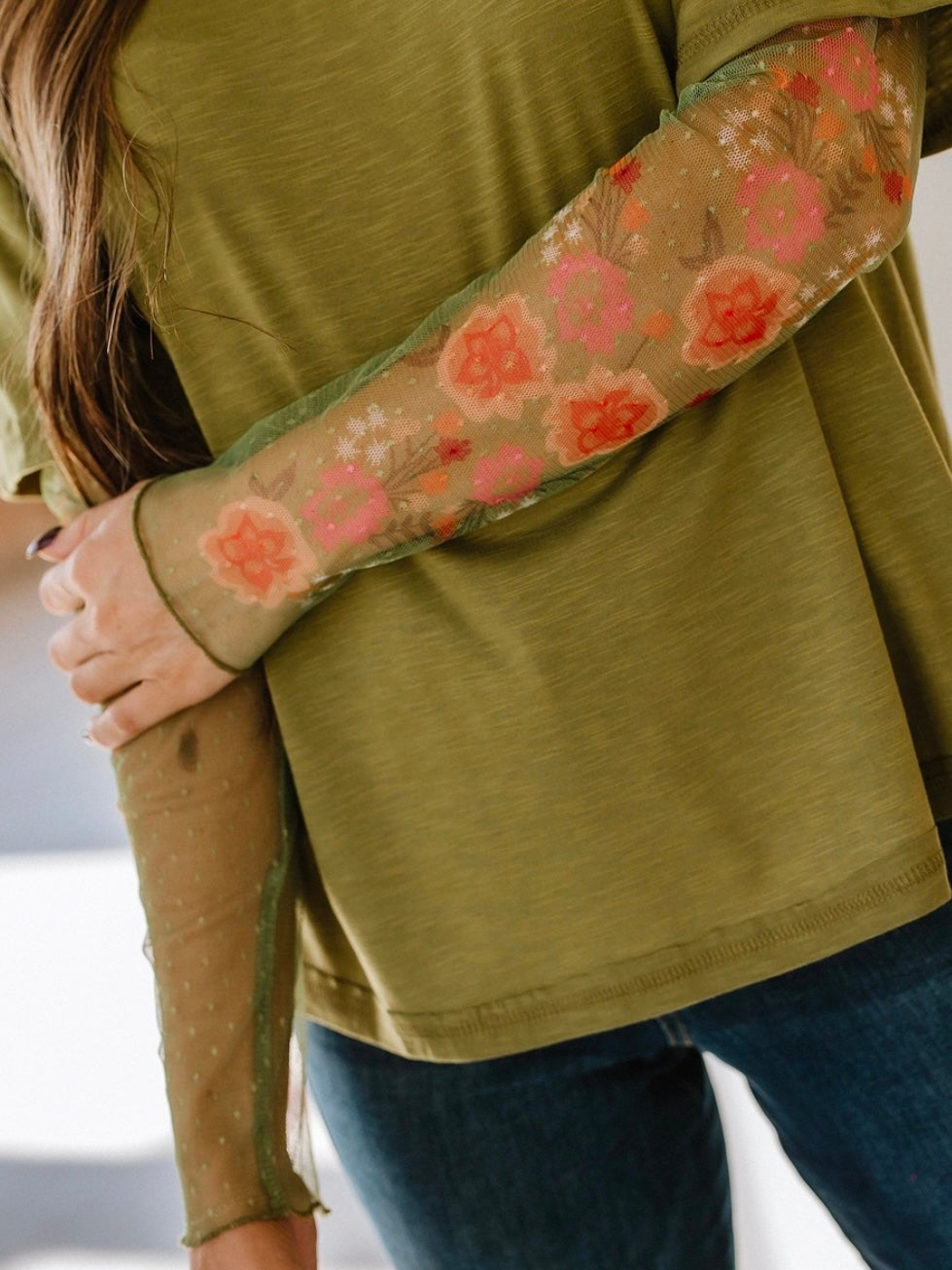 Double It Mesh Sleeve Tee