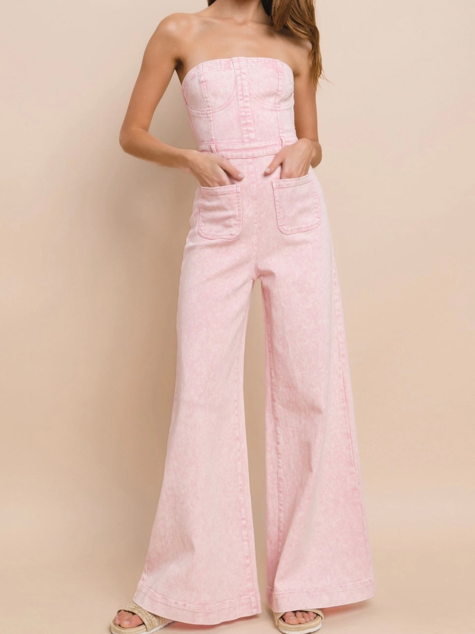 Just Sweet Pink Denim Jumpsuit